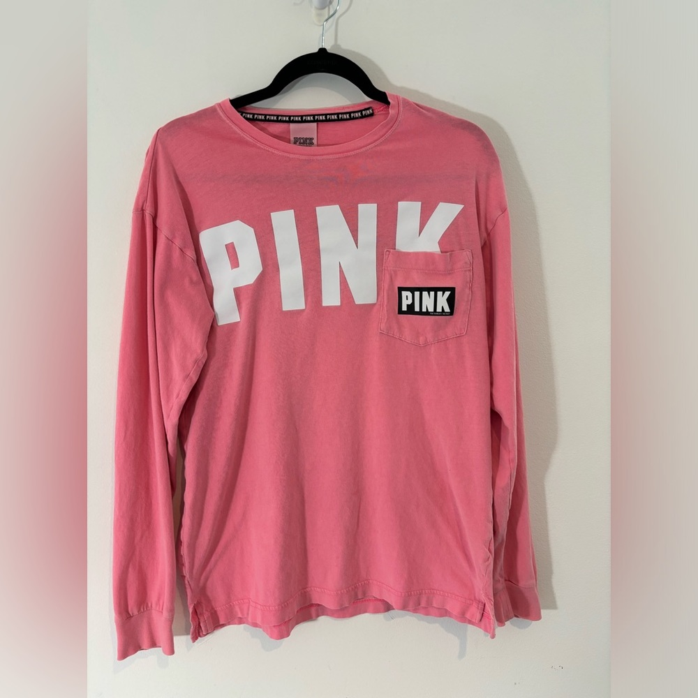 Victoria Secret PINK Women XS long sleeve pink with pocket Tshirt Comfy Summer